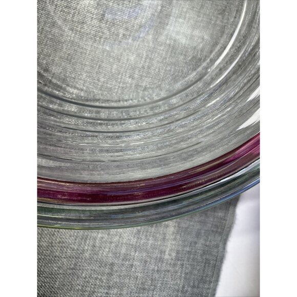 LG Eggplant & Blue Color Rimmed 1990s Multi Tiered Edged Glass Serving Bowl 15" - Picture 3 of 5